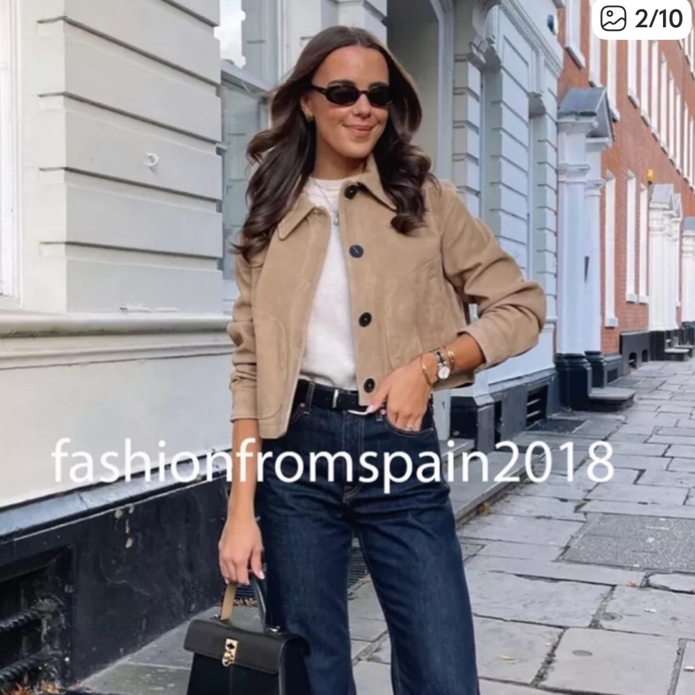 ZARA 100% LEATHER CROPPED JACKET GENUINE SUEDE XS BEIGE 4720/200 VIRAL COAT